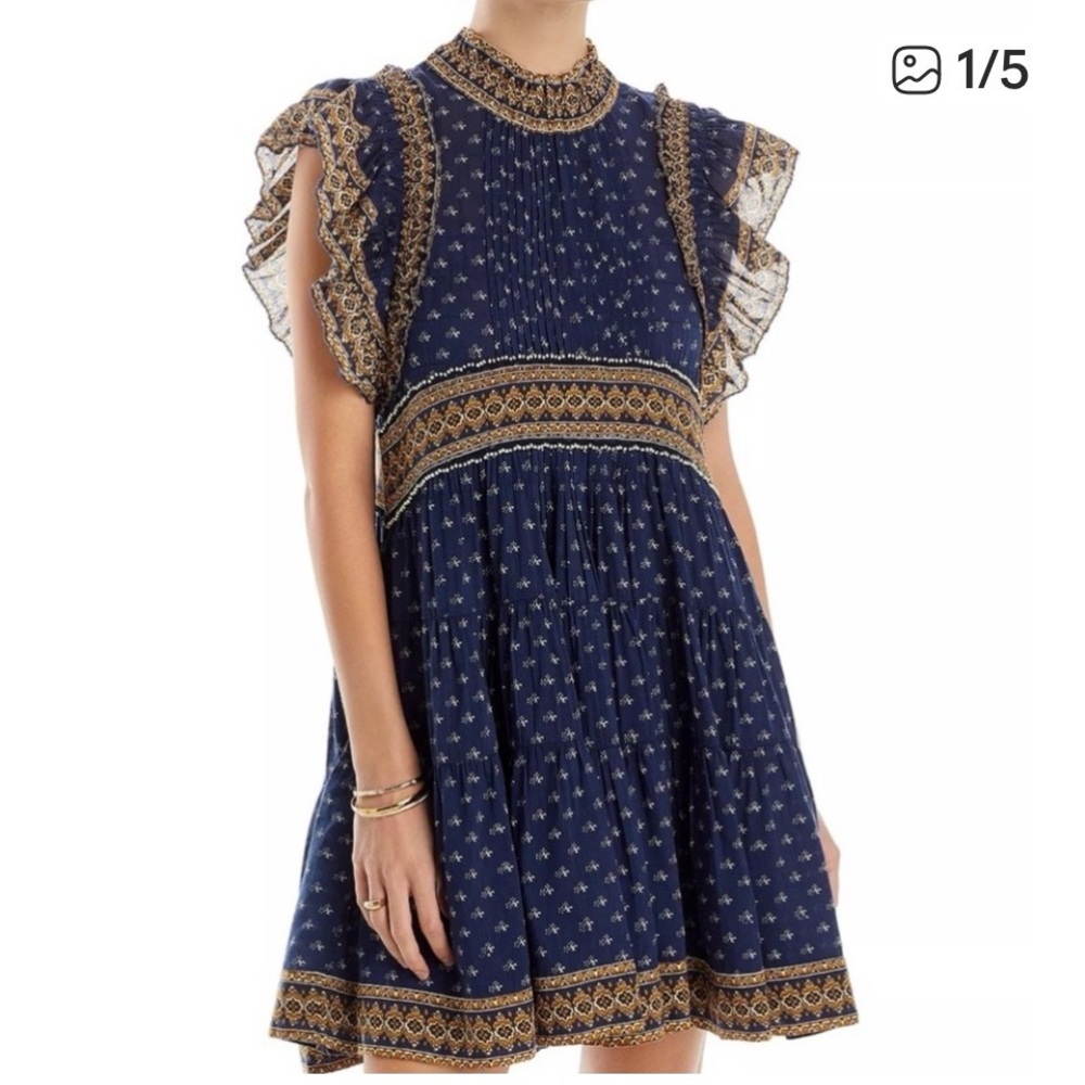 Sea New York Navy and Gold Floral Mini Dress